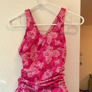 Pink Butterfly Swimsuit Girl's Cute with Skirt